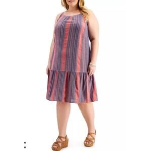 Style & Co 1X Plus Striped Drop-Waist Womens Sun Dress‎ beach vacation resort